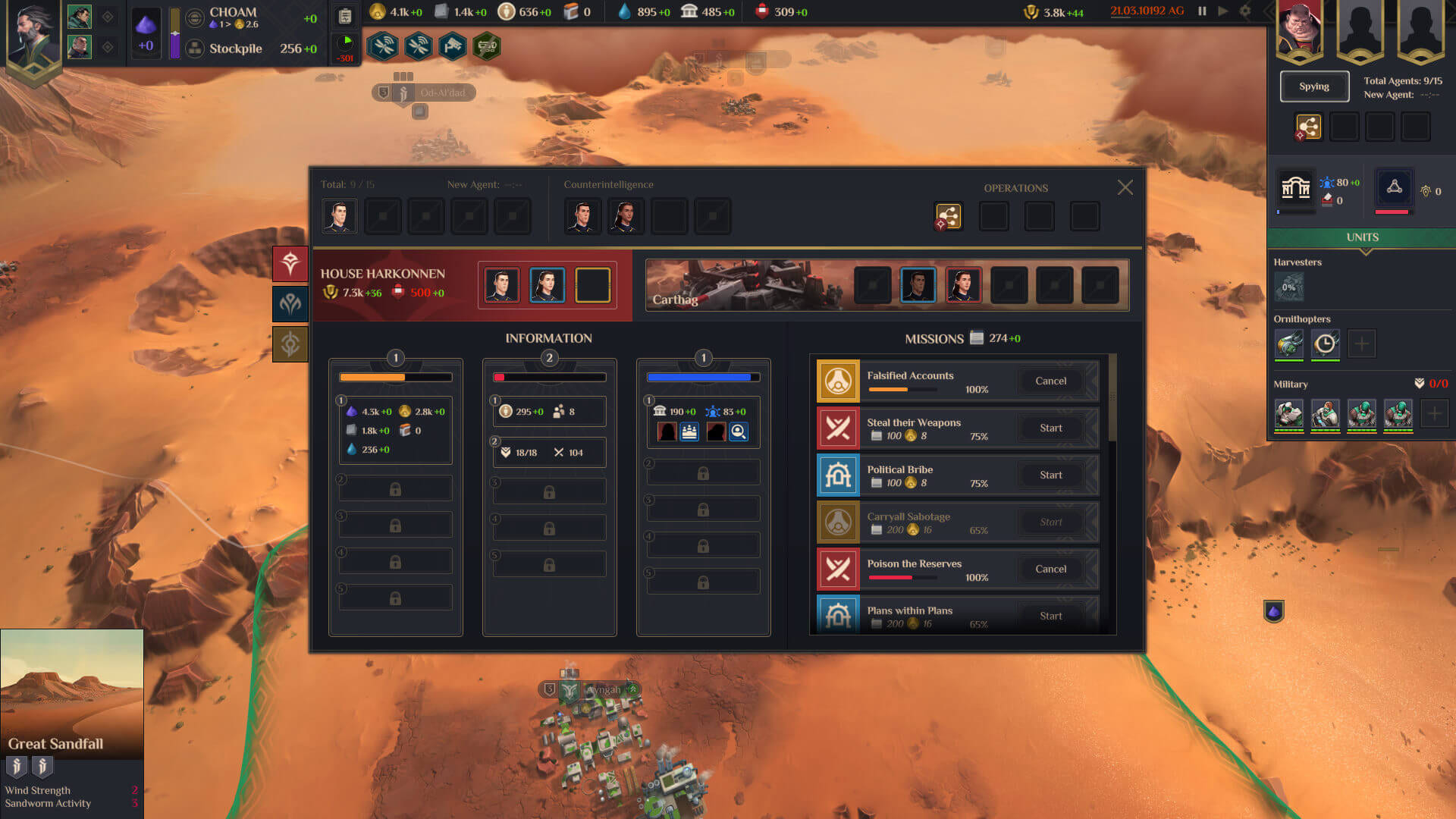 Dune: Spice Wars Spying Interface