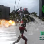 Earth Defense Force 2017 - a soldier fires rockets at an oncoming group of mechs