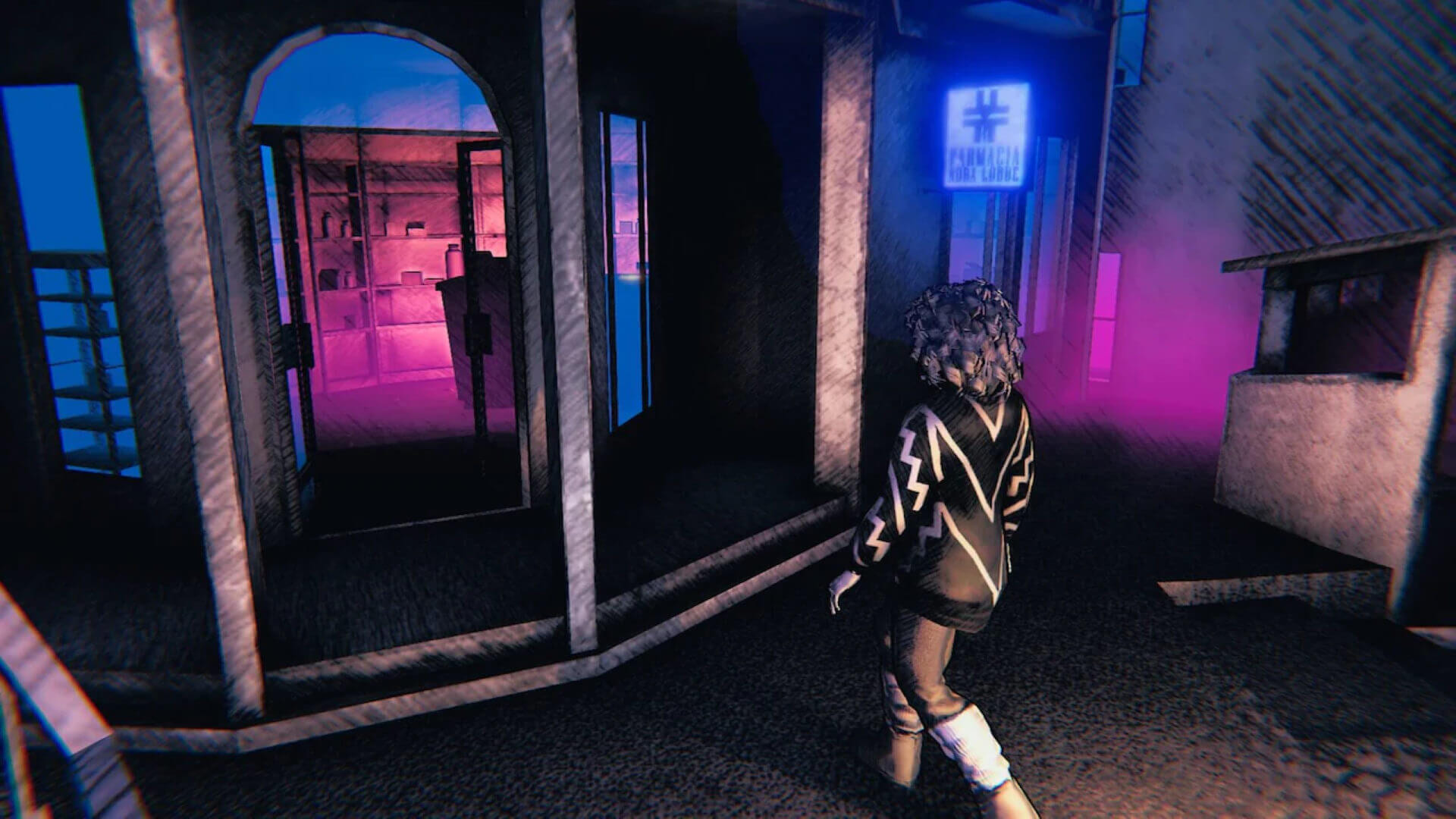 Saturnalia Screenshot Neon Building