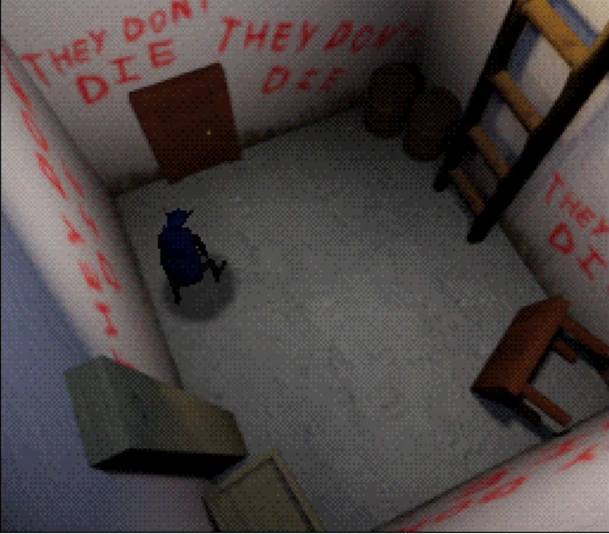 The room in question, referencing the invincible enemies.